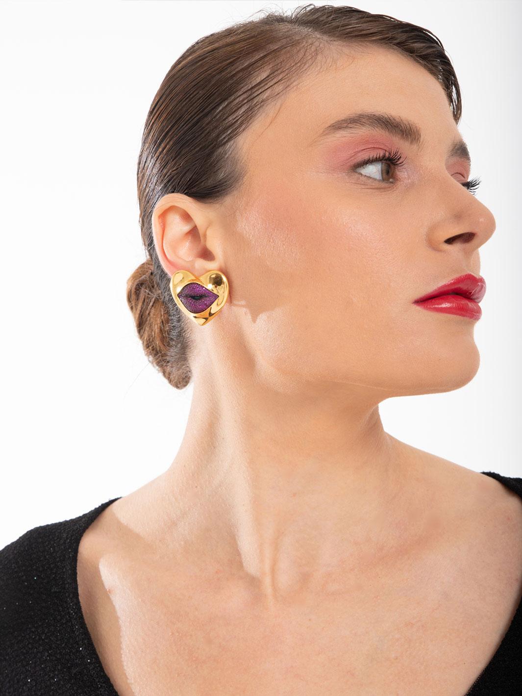 Brilliant Cut Naimah Love Lips Statement Earrings, Ruby For Sale