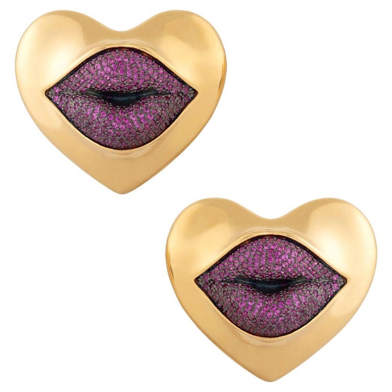 Naimah Love Lips Statement Earrings, Ruby For Sale at 1stDibs