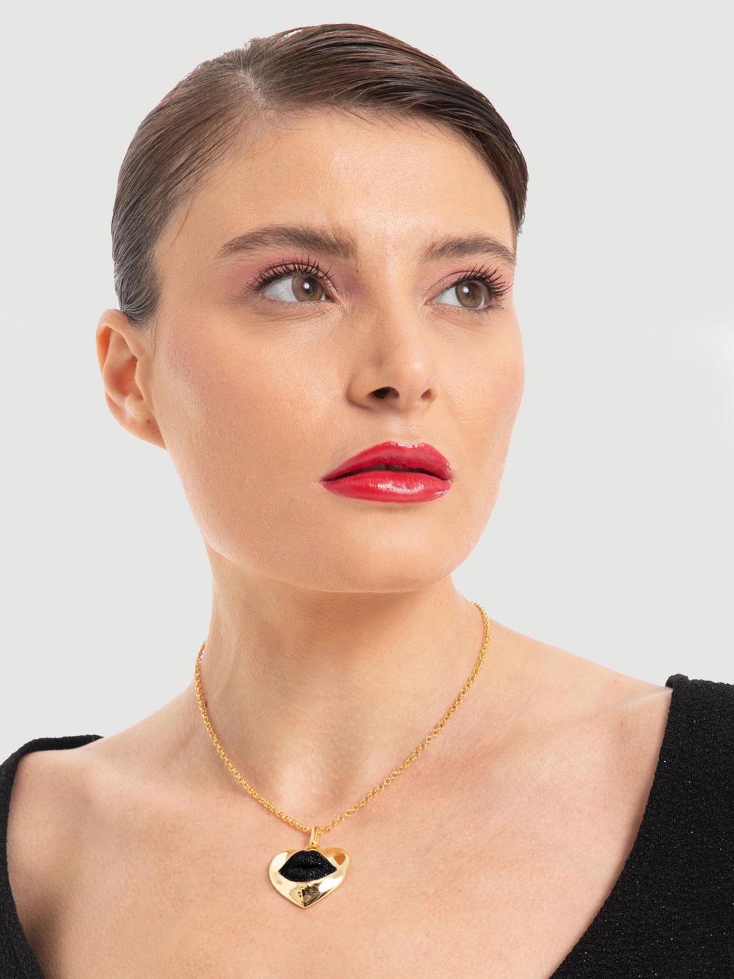 Modern Naimah Love Lips Statement Necklace, Black For Sale