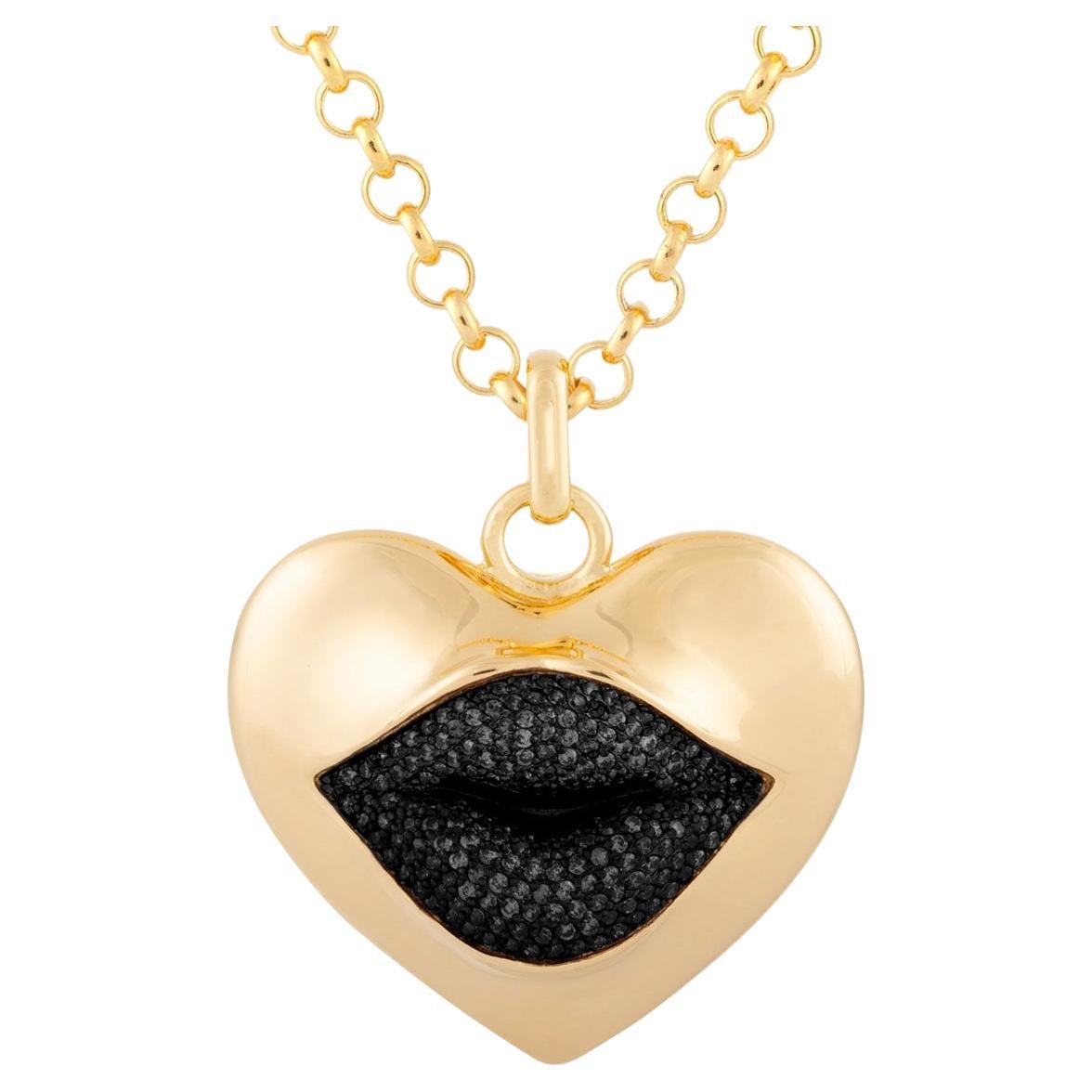 Naimah Love Lips Statement Necklace, Black For Sale