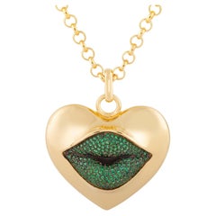 Collier d'affirmation vert « Love Lips »