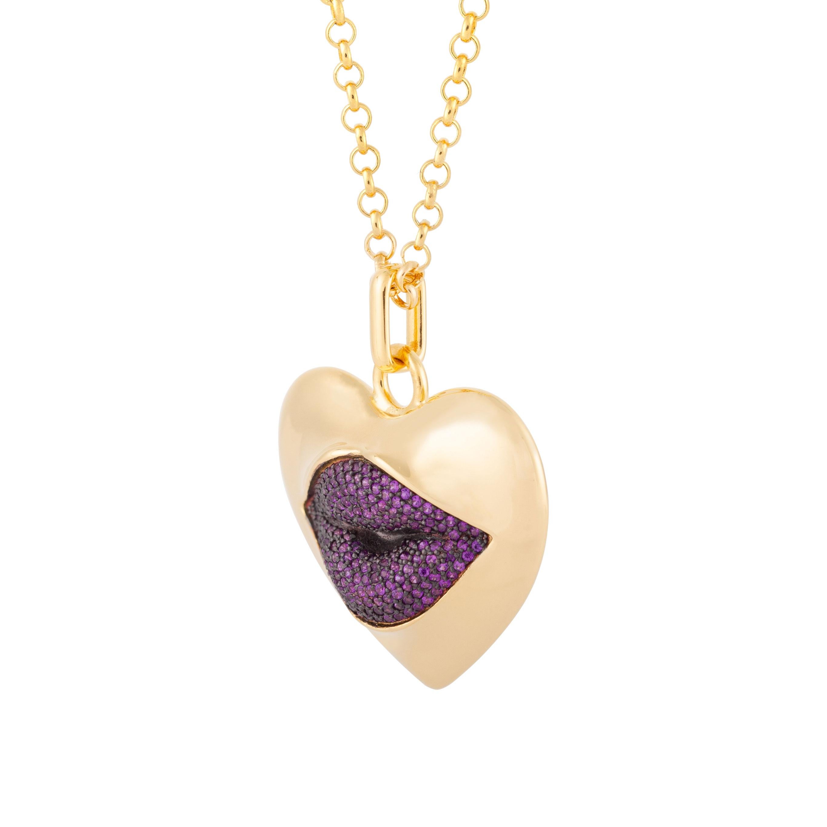 Love starts with the heart and lasts on the lips. This might be the sexiest necklace ever! Our sexy gold statement heart necklace with an amethyst kiss. Shine your love on!

Composition: Sterling silver, 18K gold vermeil, Rhodium plated
Color: Gold