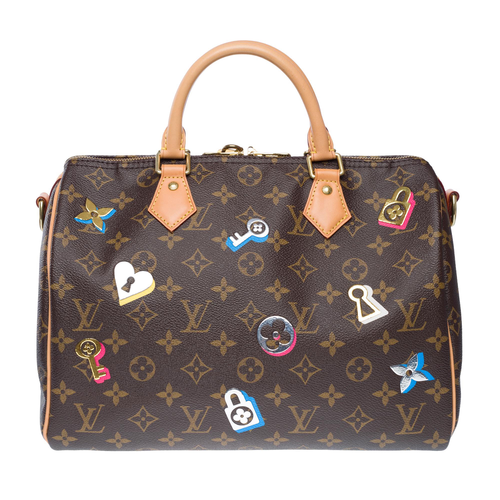 Love Lock Limited Edition Speedy 30 handbag strap in Brown Monogram Canvas, GHW In Excellent Condition For Sale In Paris, IDF