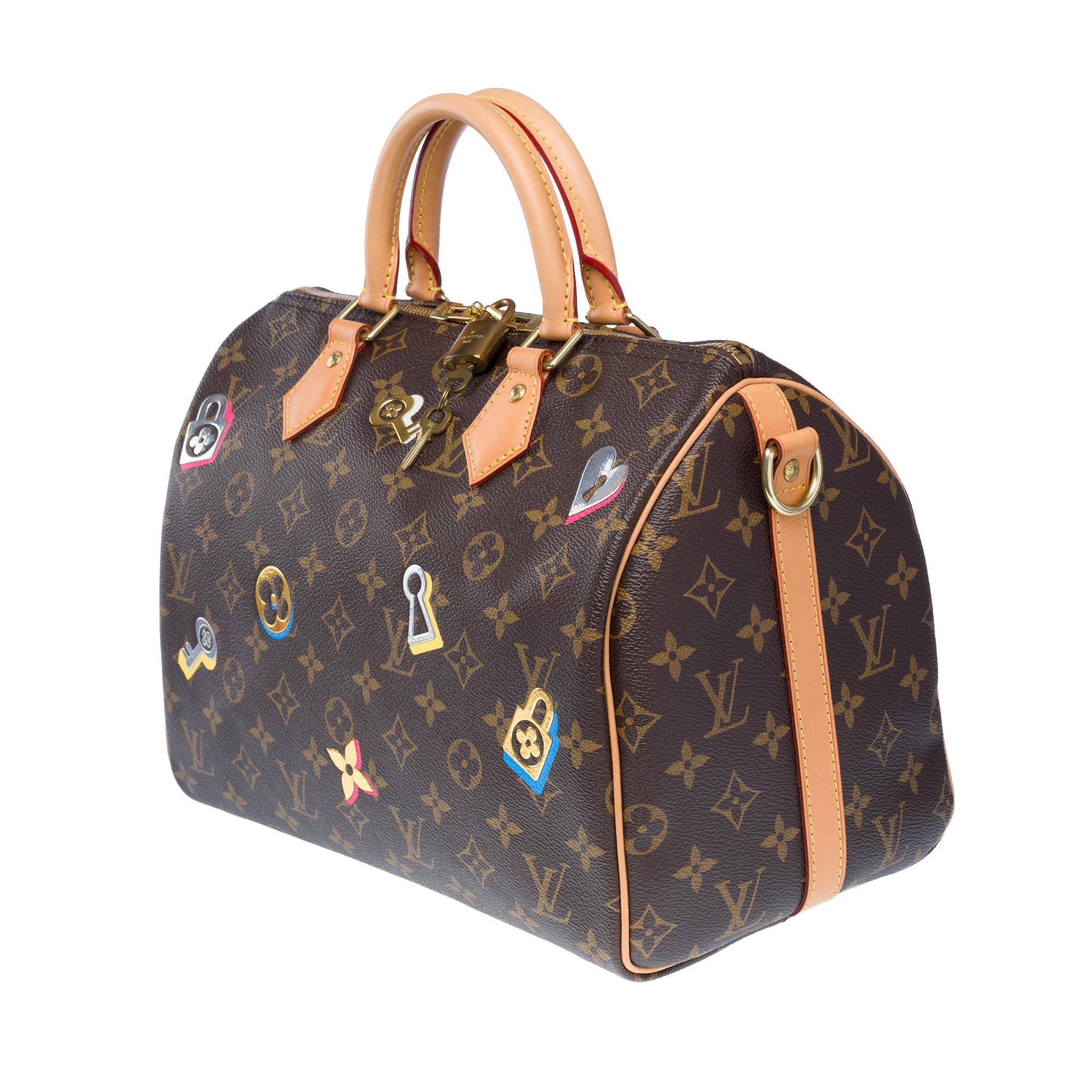 Women's Love Lock Limited Edition Speedy 30 handbag strap in Brown Monogram Canvas, GHW For Sale
