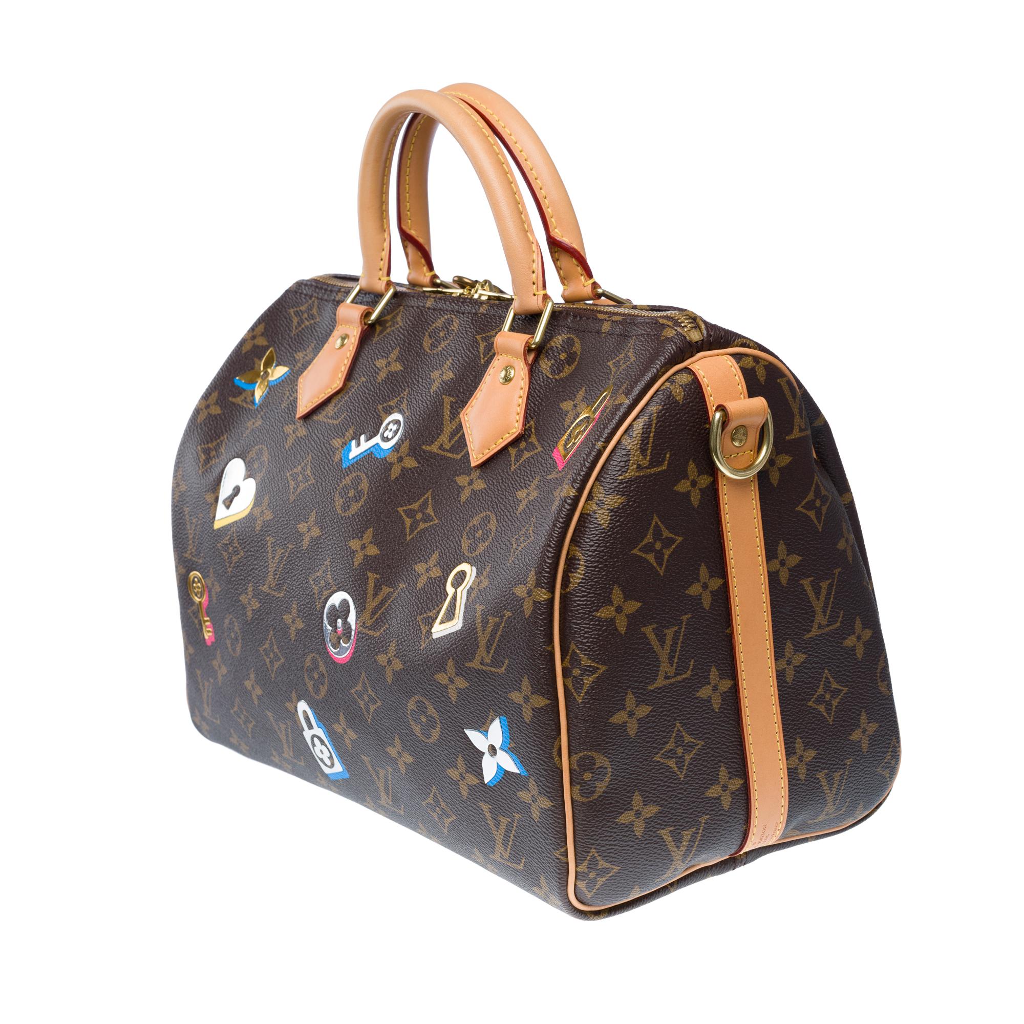 Love Lock Limited Edition Speedy 30 handbag strap in Brown Monogram Canvas, GHW For Sale 1