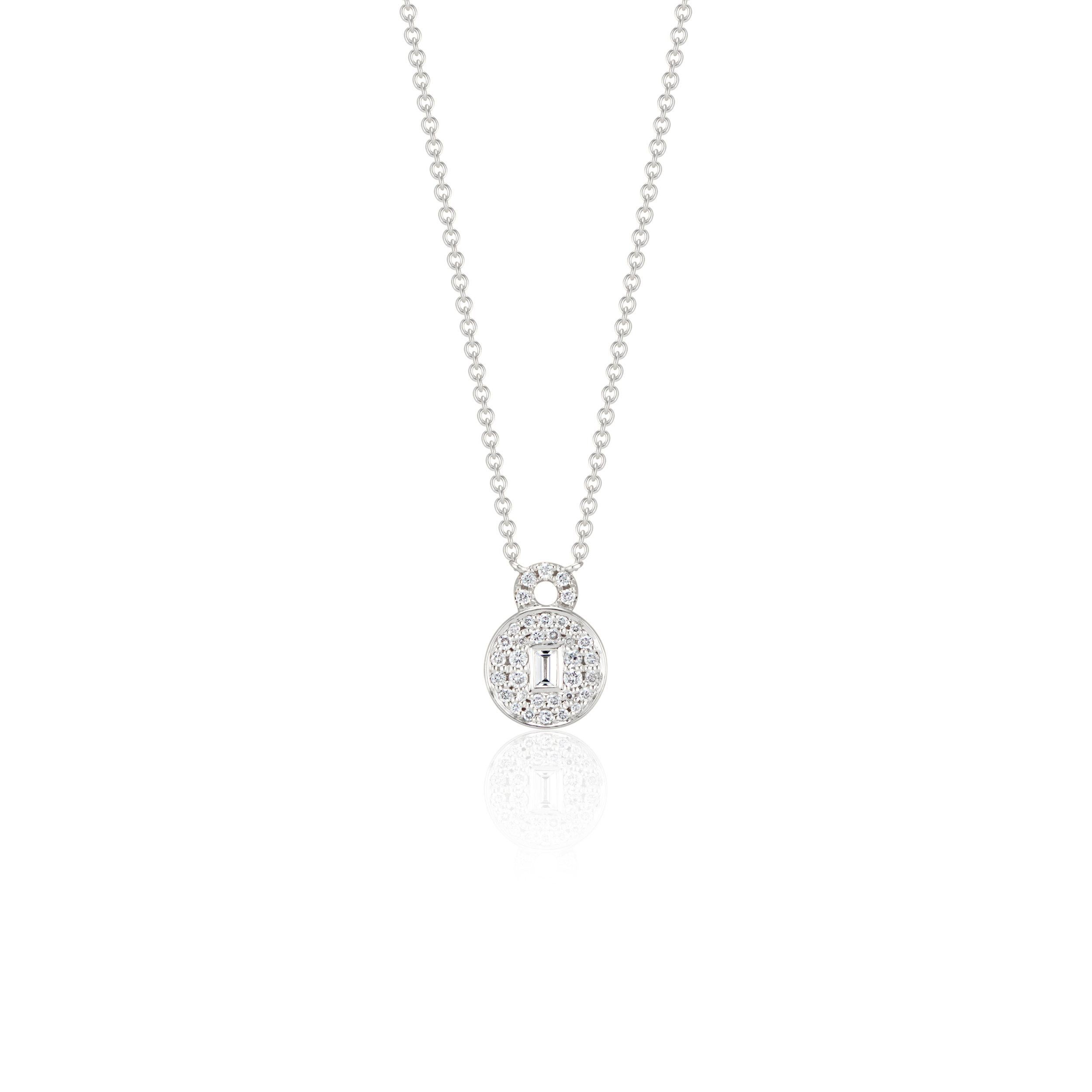 Women's or Men's Love Lock Necklace with Baguette Diamond Solitaire For Sale
