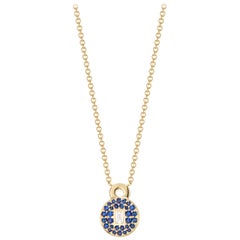 Love Lock Necklace with Blue Sapphires and Baguette Diamond Solitaire
