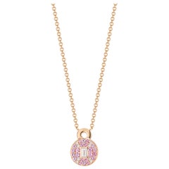 Love Lock Necklace with Pink Sapphires, Pave Brilliant Cut Diamonds and Baguette
