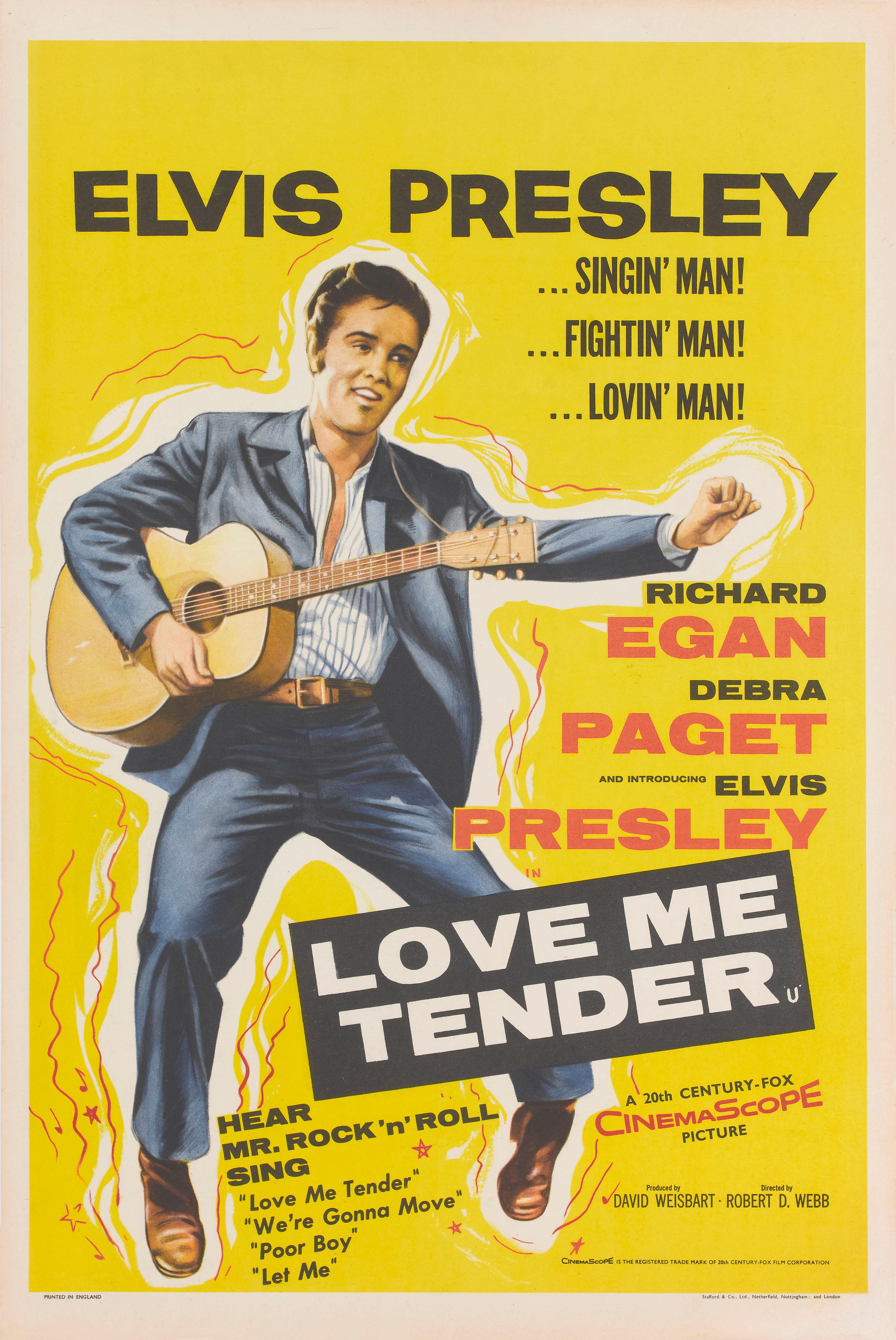 Original British film poster for Elvis Presley's Love Me Tender film in 1956. 
This poster was designed to be pasted up on London buses.
This poster is very rare in this particular size. It is unfolded and linen backed, and would be shipped rolled