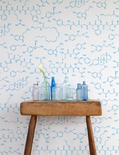 Love Molecules Designer Wallpaper in Azzurro 'Cerulean Blue on Soft White'