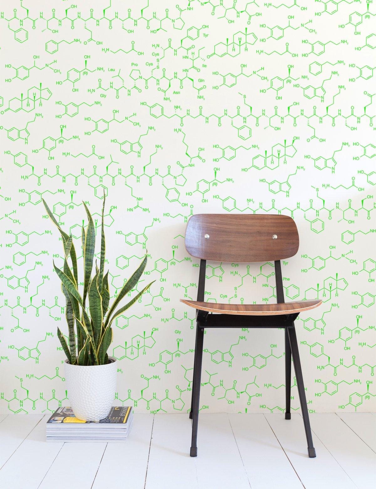 Love Molecules Designer Wallpaper in Radiate 'Neon Green on Soft White' In New Condition For Sale In Brooklyn, NY