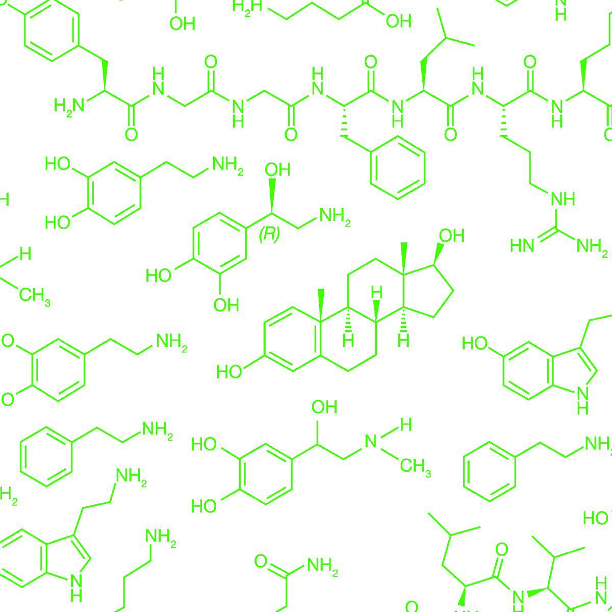 Papier peint Love Molecules Designer Wallpaper in Radiate vert fluo sur blanc doux