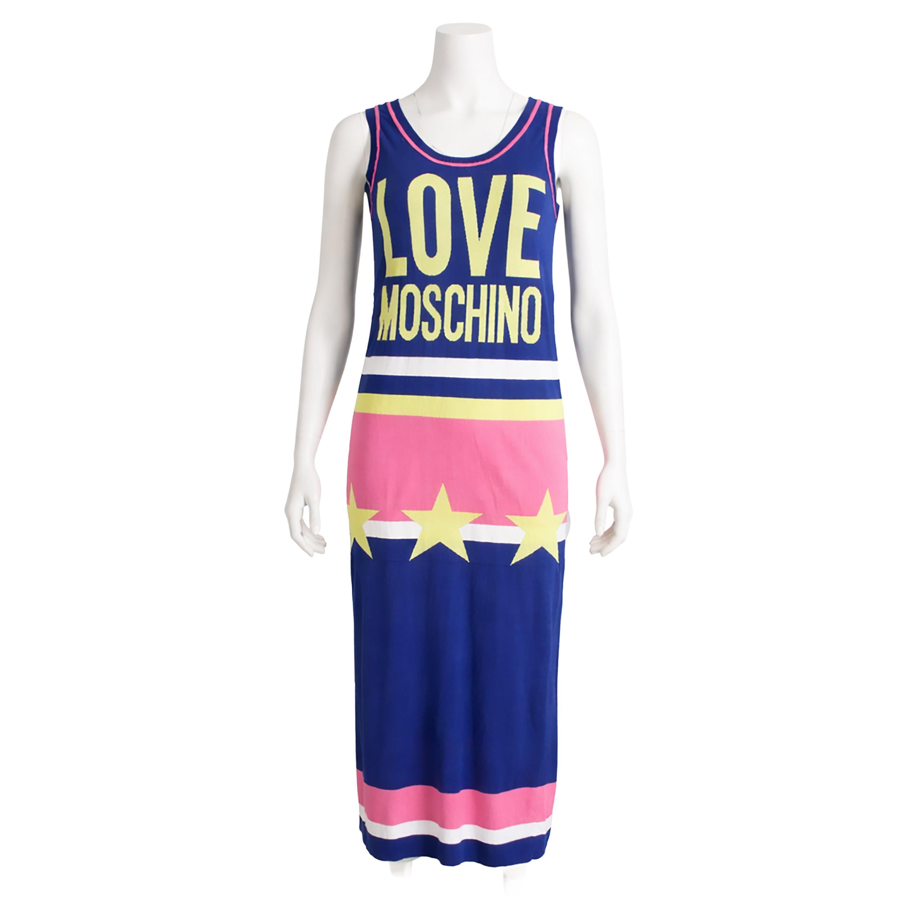 Love Moschino 2014 Color Block Cotton Maxi Dress Sz 2 Blue Pink