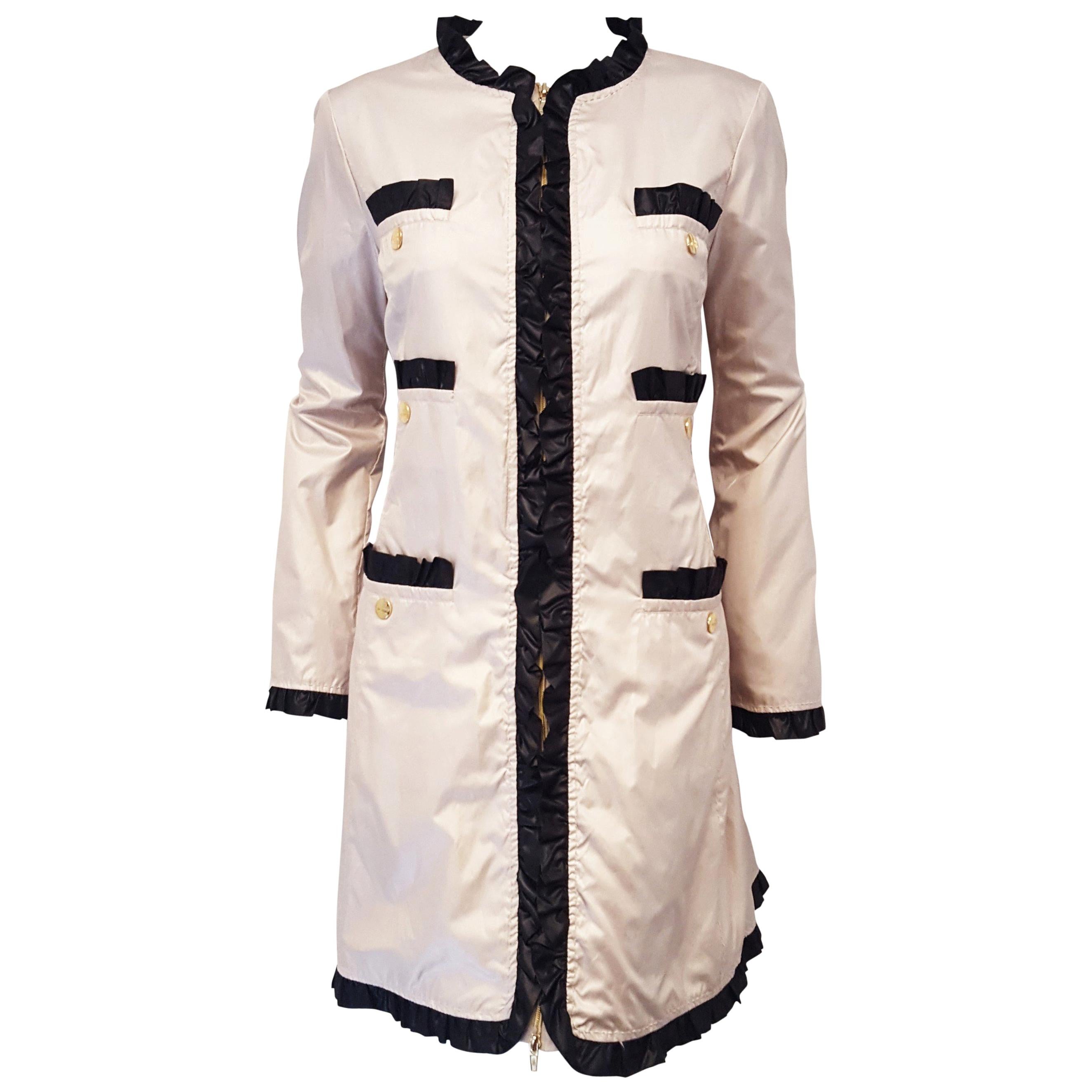 Love Moschino Beige with Black Ruffled Trim Raincoat Size 10 US