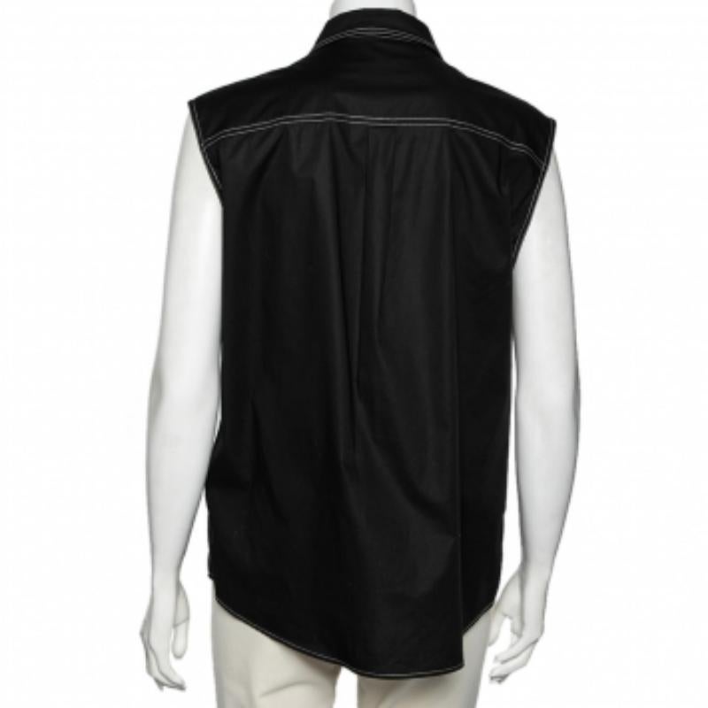 Nero Love Moschino - Camicia senza maniche con cuore ricamato in cotone nero L.L.A.