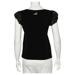 Love Moschino Black Cotton Knit Embellished Puff Sleeve T-Shirt M