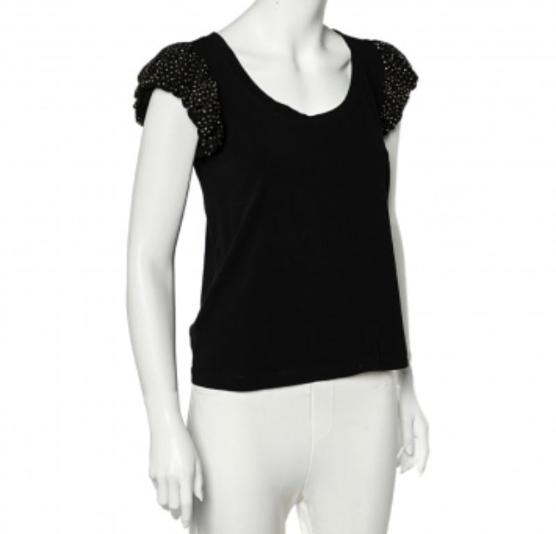 Love Moschino - Maglietta con maniche a sbuffo in maglia di cotone nera - M. M. T. I. 2