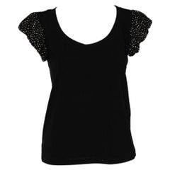Love Moschino Black Cotton Knit Embellished Puff Sleeve T-Shirt M