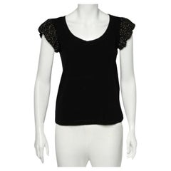 Love Moschino Black Cotton Knit Embellished Puff Sleeve T-Shirt M