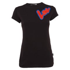 Love Moschino - Maglietta Love Moschino in maglia di cotone nera con dettaglio patch T S