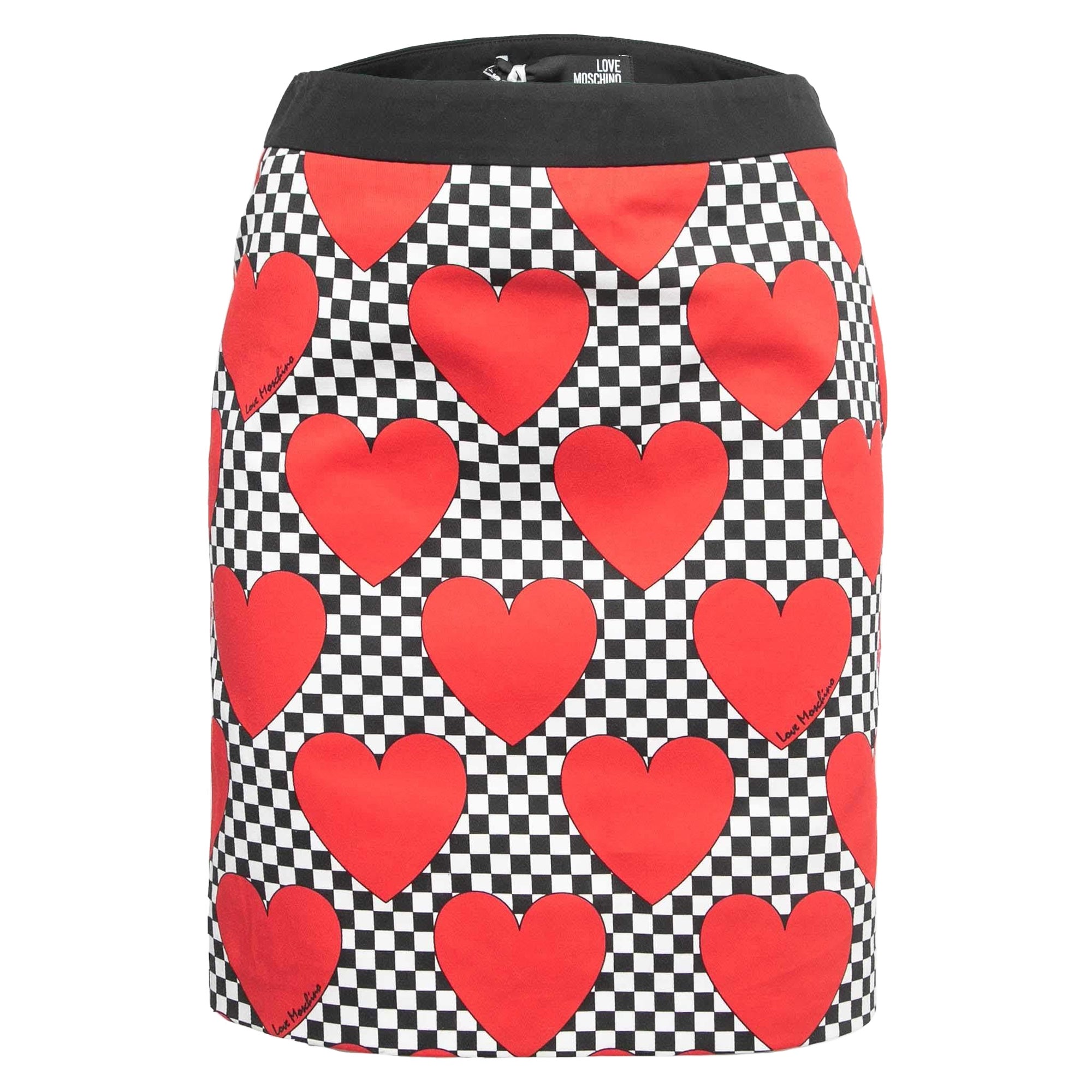 Love Moschino - Minijupe en coton imprimé cœurs - Noir S