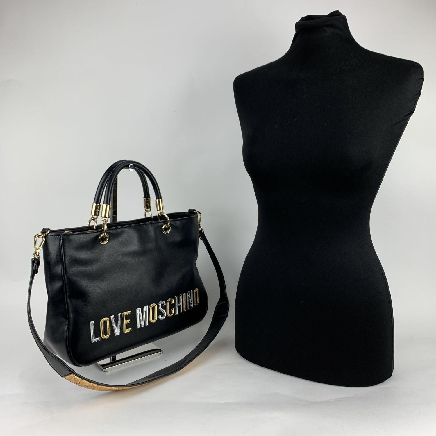 Love Moschino Black Leather Look Tote Sequin Shoulder Strap In Excellent Condition In Rome, Rome