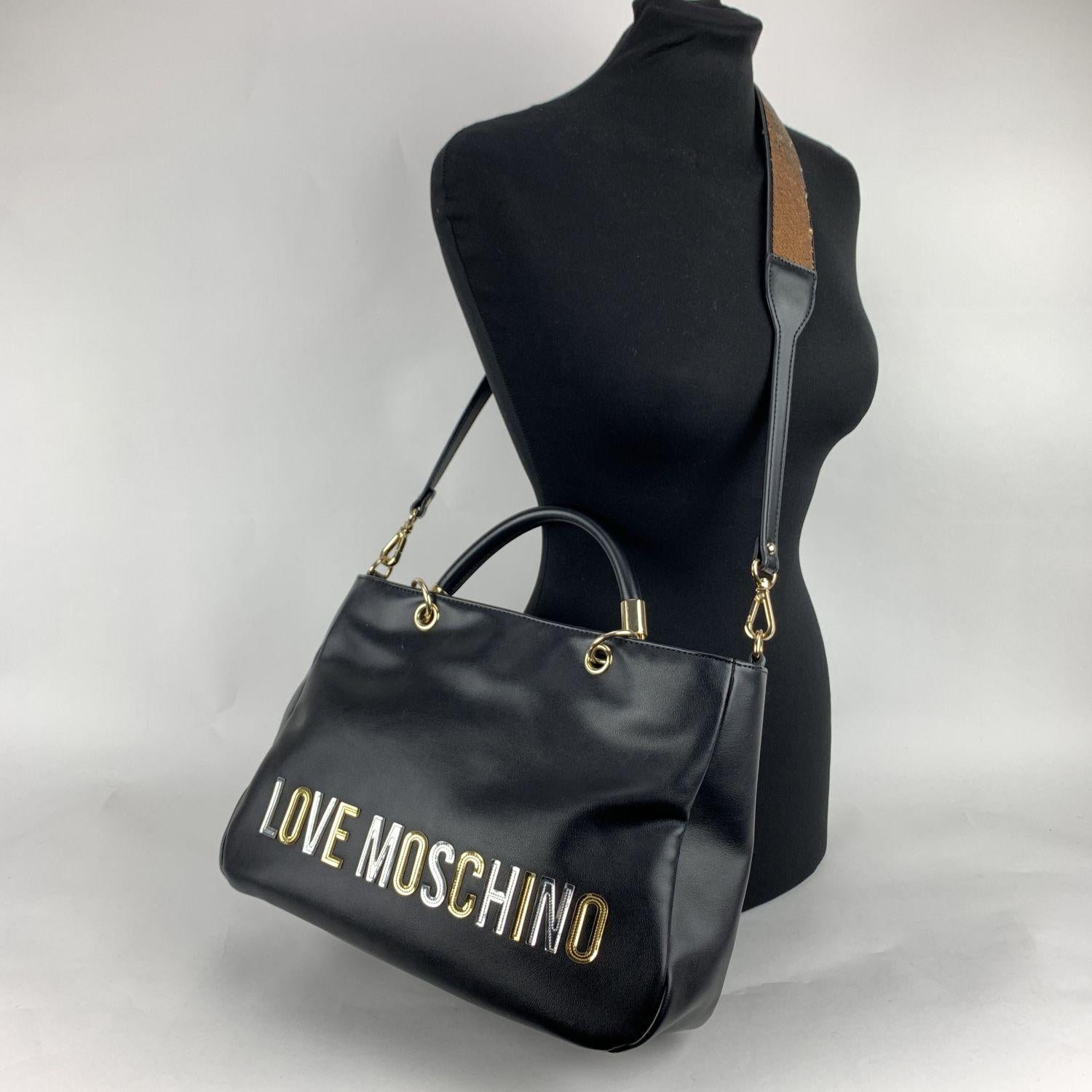 Women's Love Moschino Black Leather Look Tote Sequin Shoulder Strap