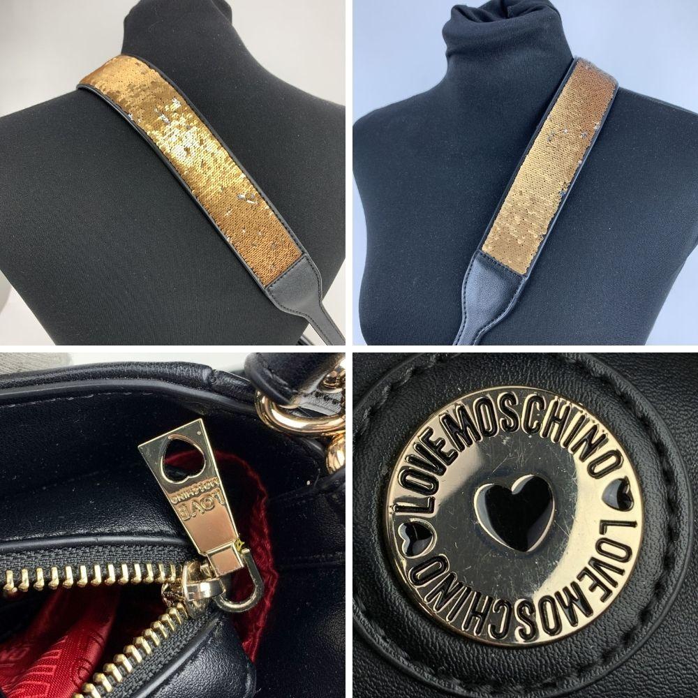 Love Moschino Black Leather Look Tote Sequin Shoulder Strap 1