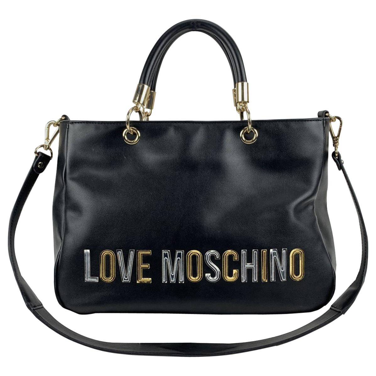 Love Moschino Black Leather Look Tote Sequin Shoulder Strap