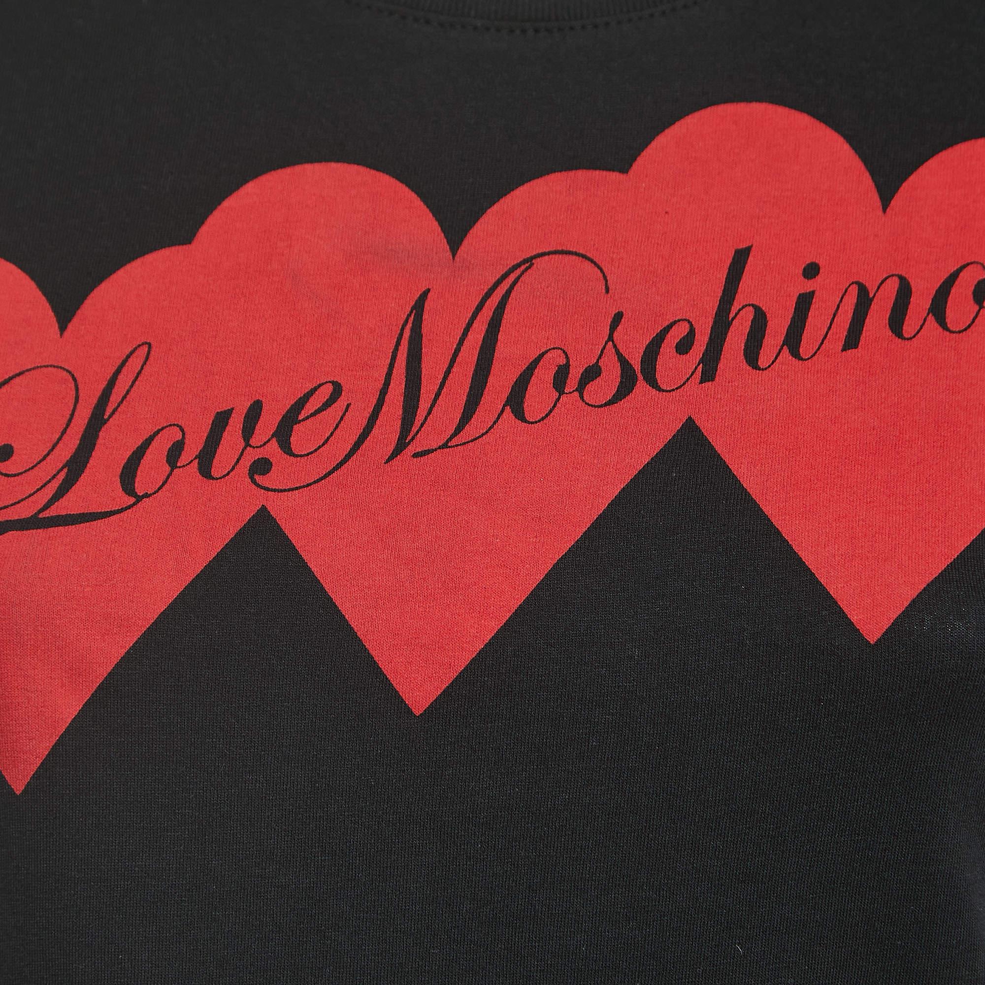 Noir Love Moschino Black Logo Print Cotton Short Sleeve Slim Fit T-Shirt S en vente