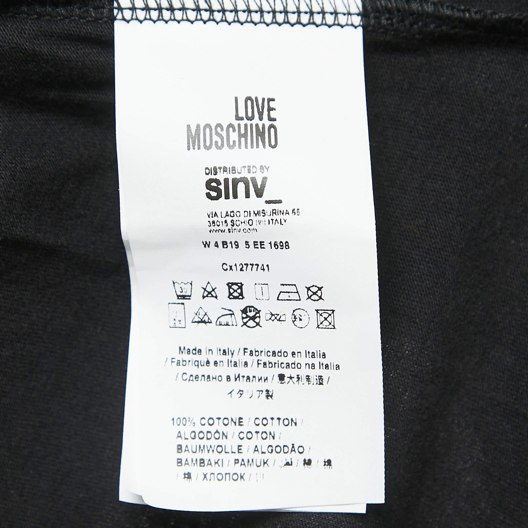 Love Moschino Black Logo Print Cotton Short Sleeve Slim Fit T-Shirt S en vente 1