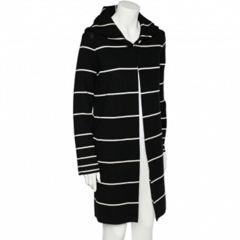 Love Moschino Abrigo negro de rayas de lana con capucha de largo medio M Negro