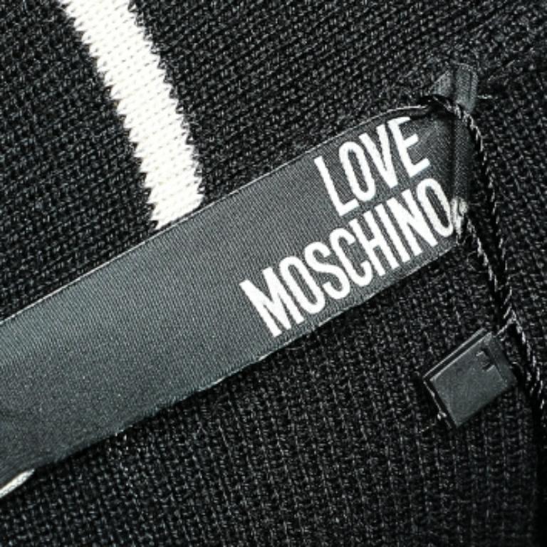 Love Moschino Abrigo negro de rayas de lana con capucha de largo medio M 2