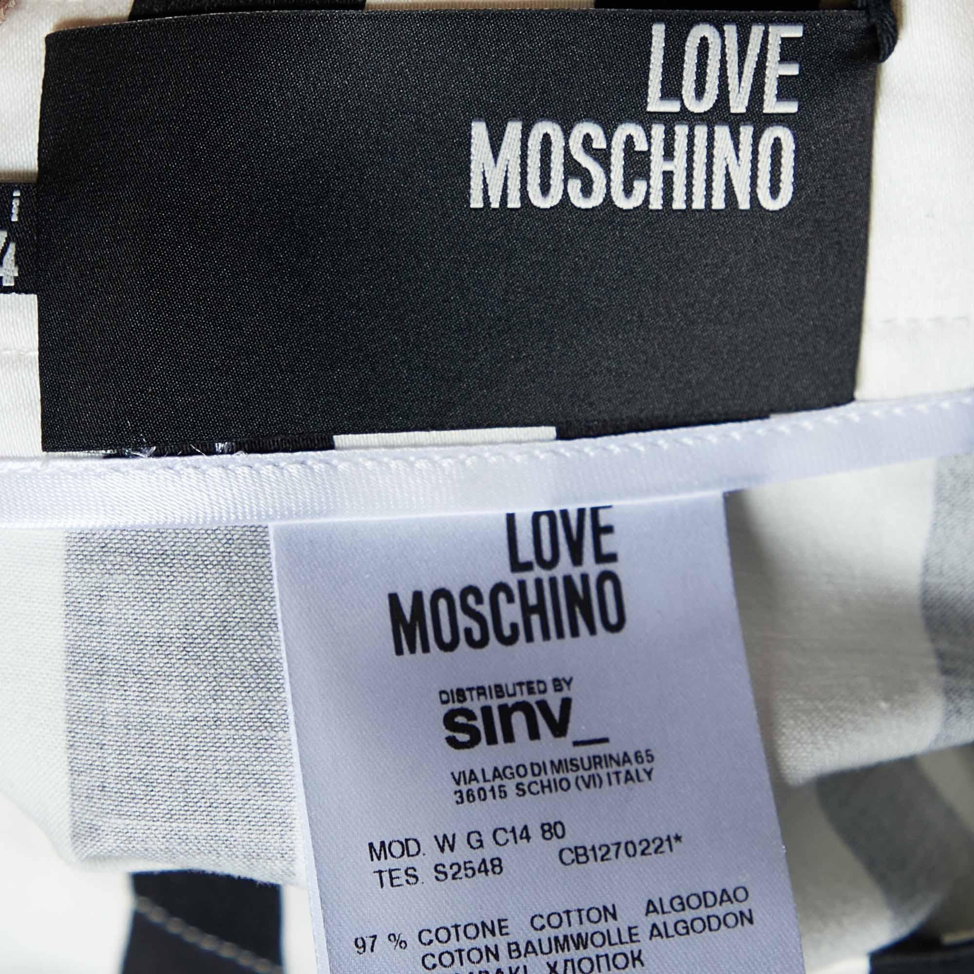 Women's Love Moschino Black & White Striped Cotton Contrast Zip Detail Mini Skirt M For Sale