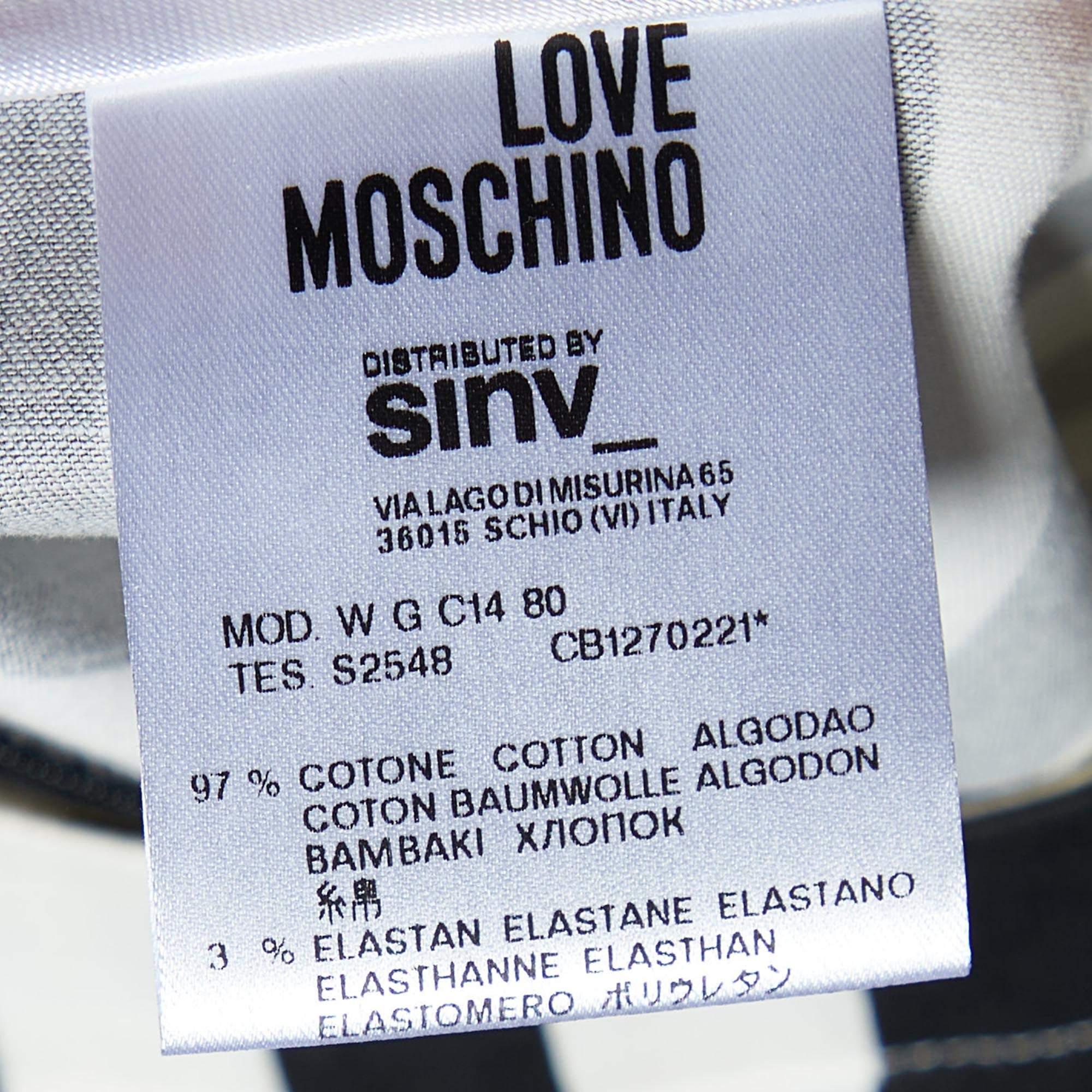 Love Moschino Black & White Striped Cotton Contrast Zip Detail Mini Skirt M For Sale 1