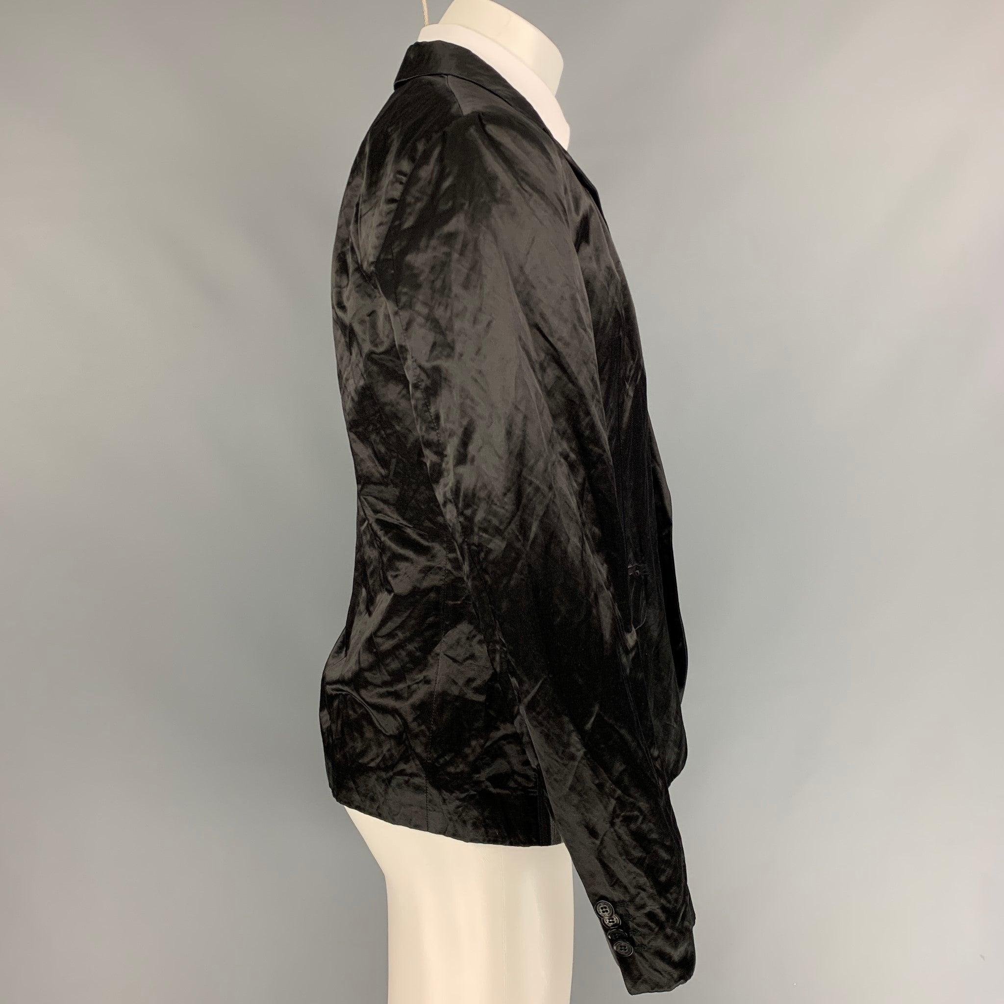 LOVE MOSCHINO Black Wrinkled Cotton Blend Notch Lapel Sport Coat In Good Condition For Sale In San Francisco, CA