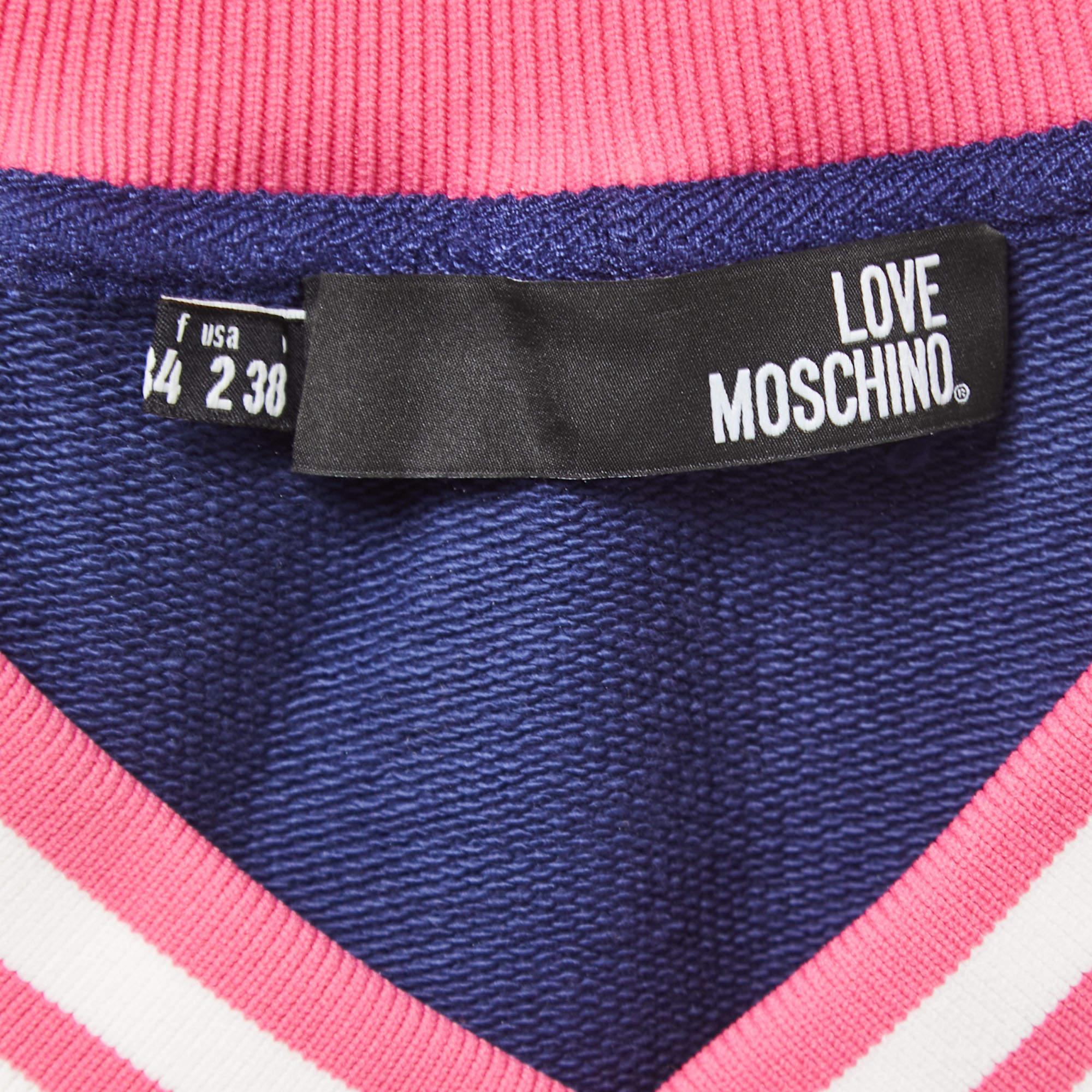 Love Moschino Mini Dress S in jersey blu con bordi a costine a contrasto In condizioni discrete in vendita a Dubai, Al Qouz 2
