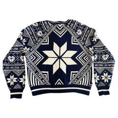 2000s Moschino Blue White Winter Cardigan Zipped Jumper