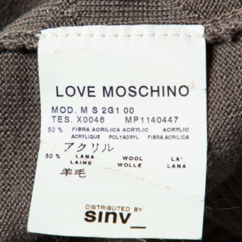 Noir Love Moschino Brown Brown Pattern Wool Knit Sweater L en vente