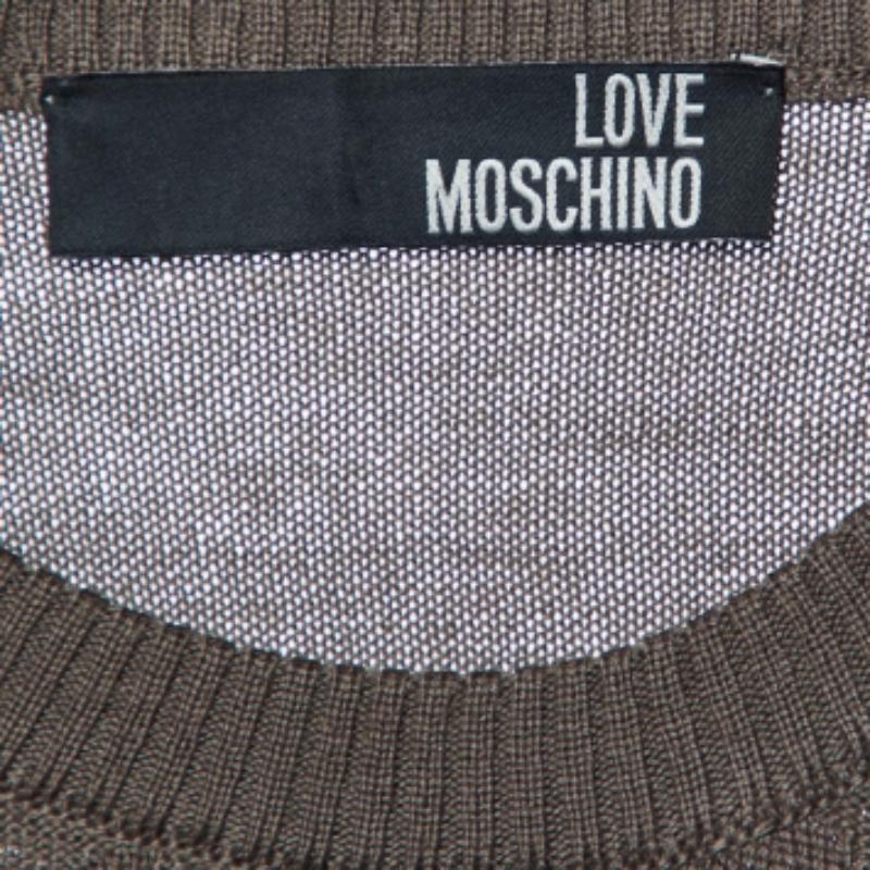 Love Moschino Brown Brown Pattern Wool Knit Sweater L Pour hommes en vente