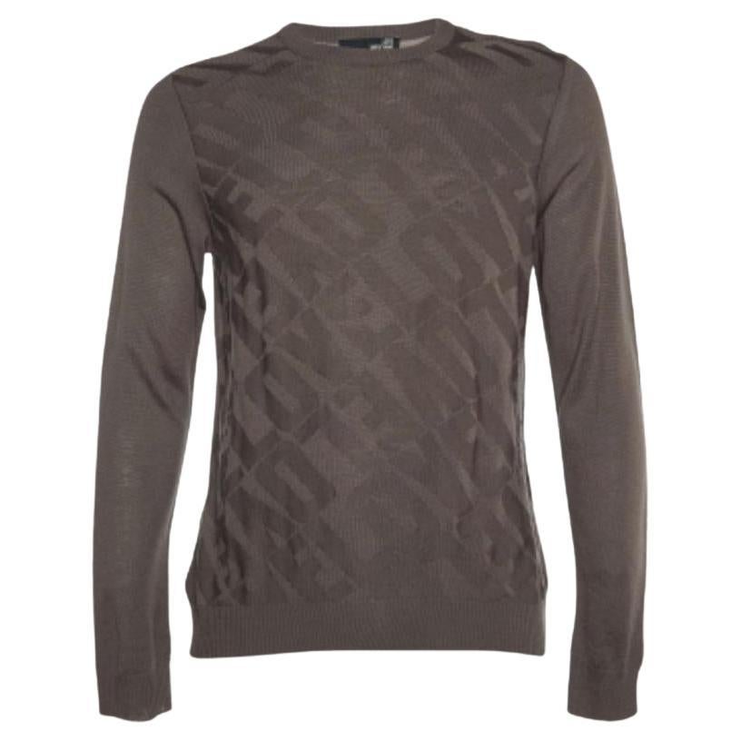 Love Moschino Brown Brown Pattern Wool Knit Sweater L en vente