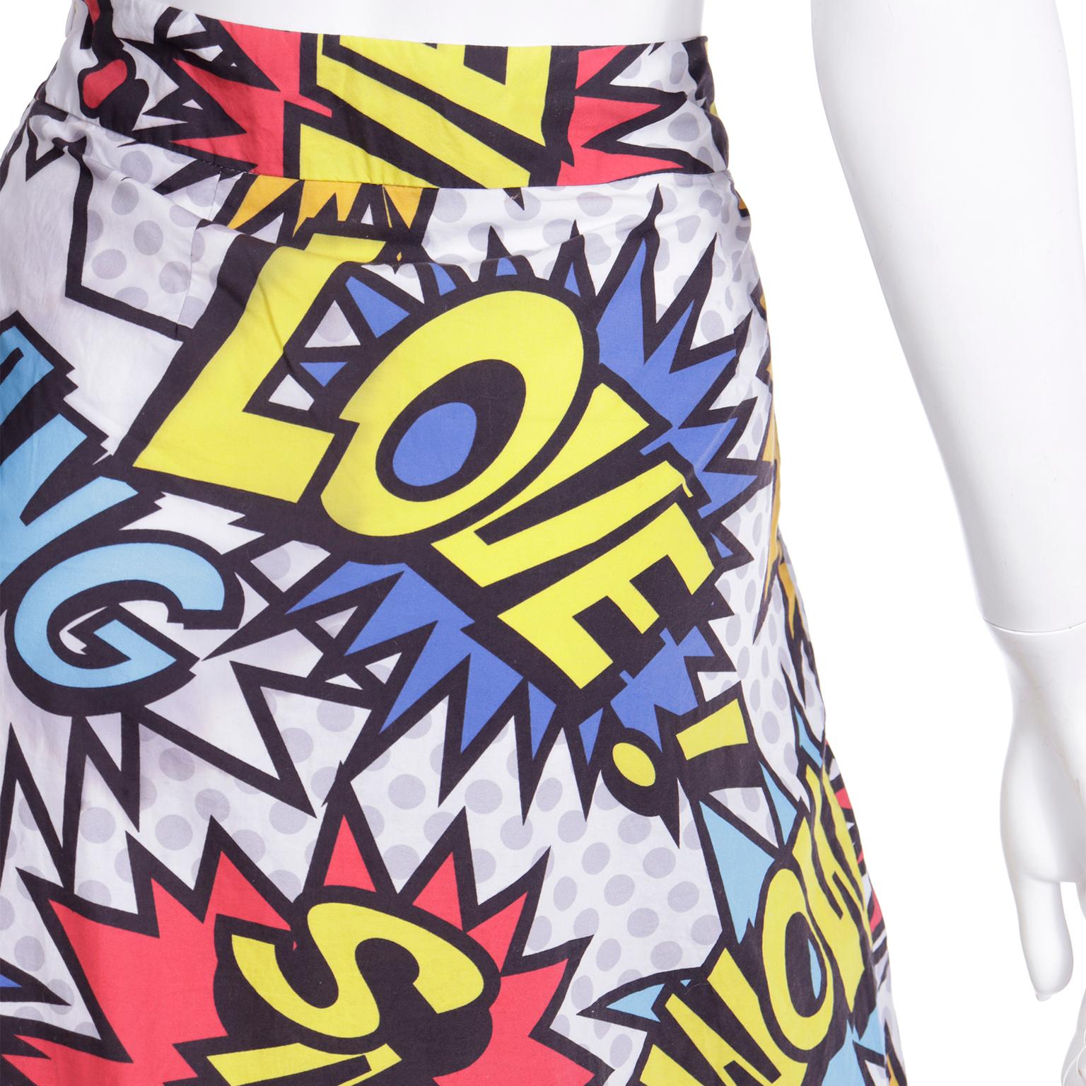 Love Moschino Cartoon Bubble Graphic Words Multi Colored Print Wrap Skirt For Sale 5