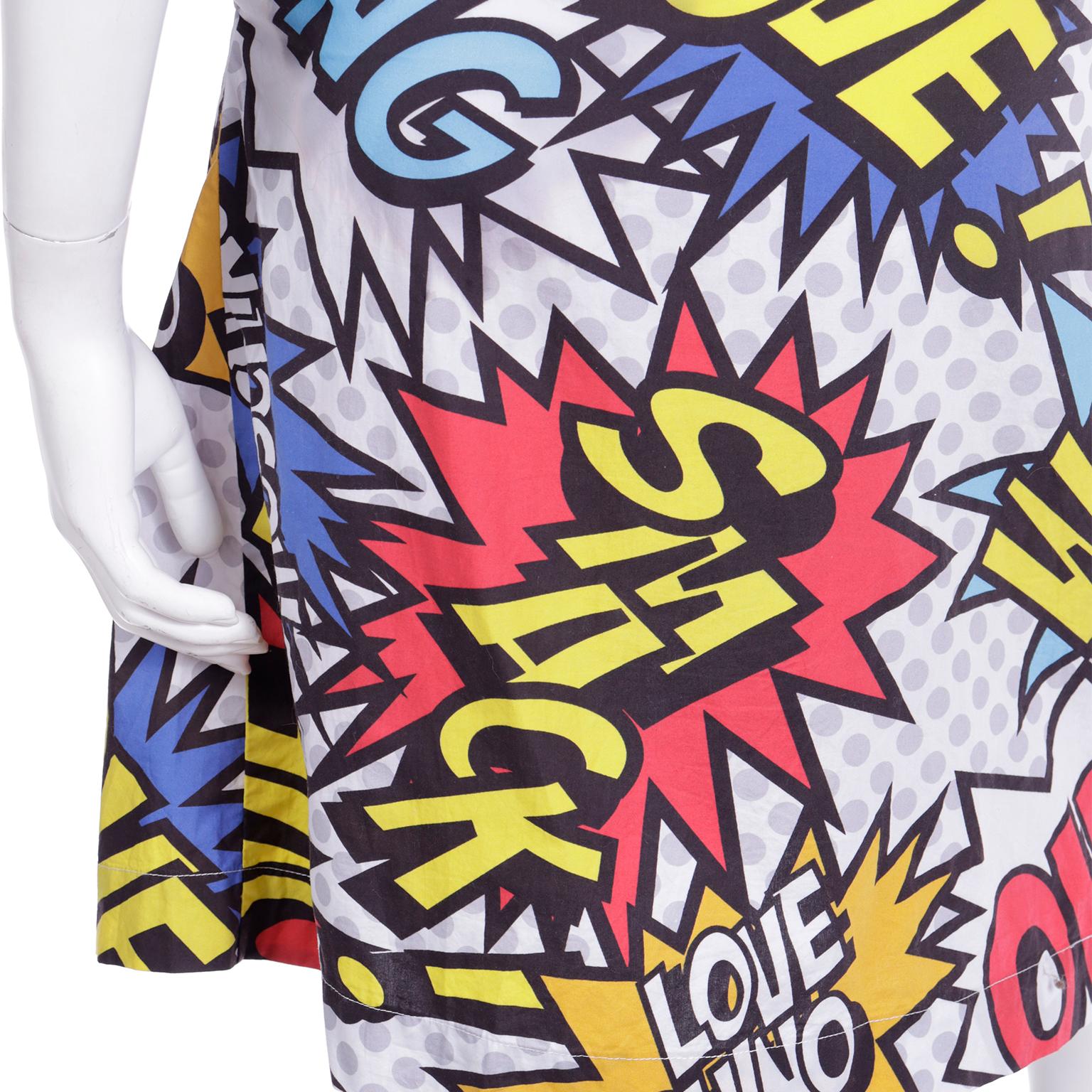 Love Moschino Cartoon Bubble Graphic Words Multi Colored Print Wrap Skirt For Sale 6