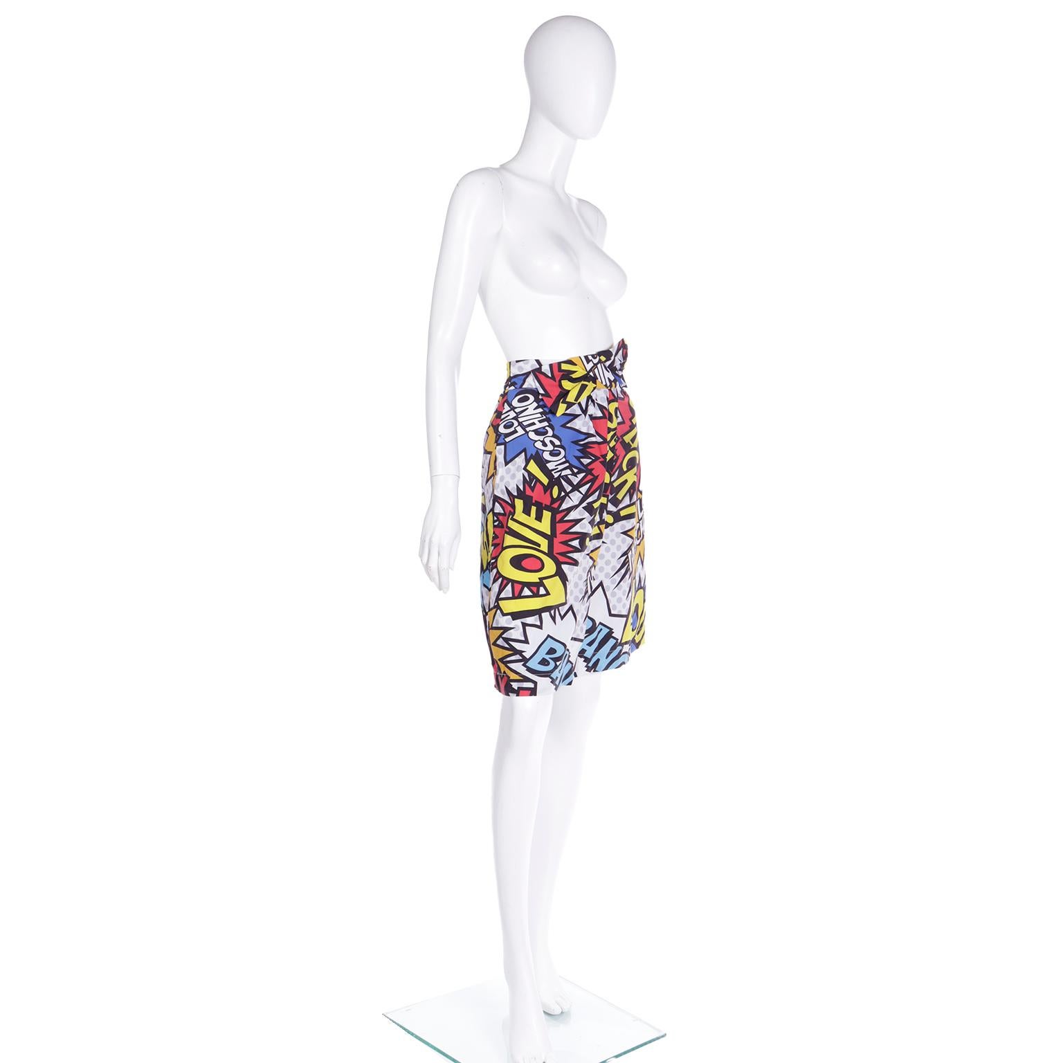 Women's Love Moschino Cartoon Bubble Graphic Words Multi Colored Print Wrap Skirt For Sale