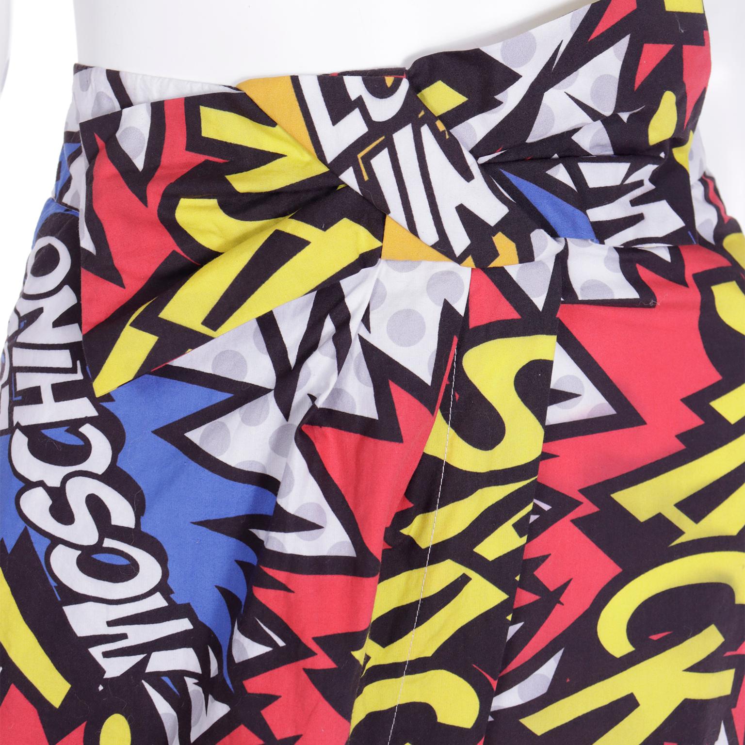 Love Moschino Cartoon Bubble Graphic Words Multi Colored Print Wrap Skirt For Sale 1