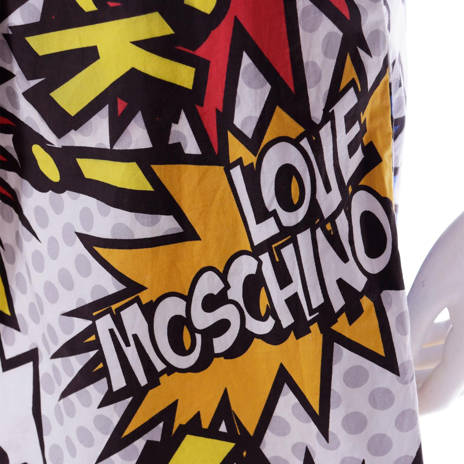 Love Moschino Cartoon Bubble Graphic Words Multi Colored Print Wrap Skirt For Sale 2