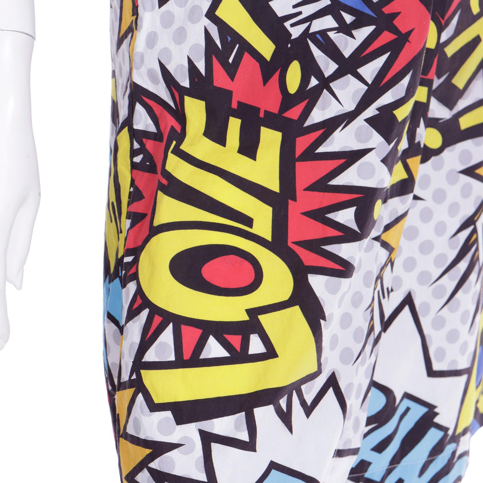 Love Moschino Cartoon Bubble Graphic Words Multi Colored Print Wrap Skirt For Sale 3