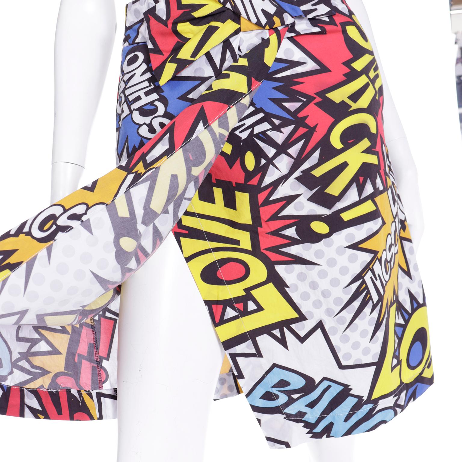 Love Moschino Cartoon Bubble Graphic Words Multi Colored Print Wrap Skirt For Sale 4