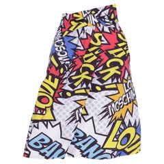 Love Moschino Cartoon Bubble Graphic Words Multi Colored Print Wrap Skirt