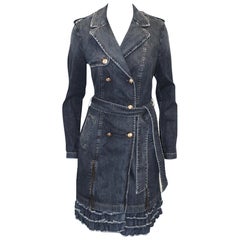 Love Moschino Denim Double Breasted Dress Coat Zipper Slits